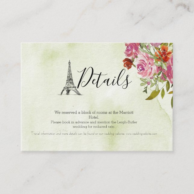 D'accompagnement Carte de détails de mariage à l'aquarelle de la To (Devant)