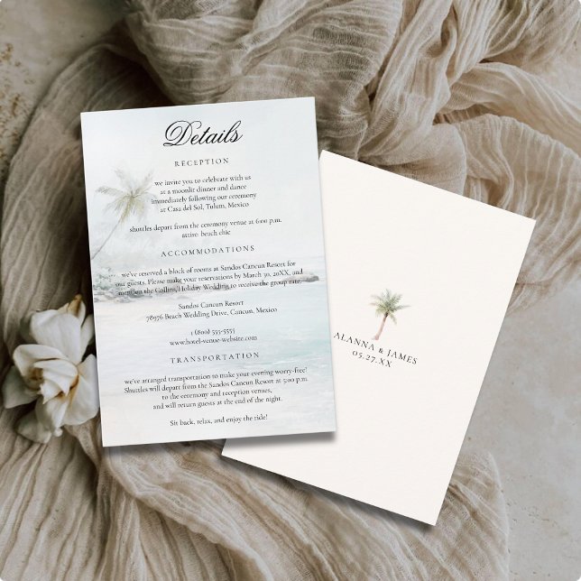 D'accompagnement Carte de détails de mariage à l'aquarelle de plage (Créateur téléchargé)