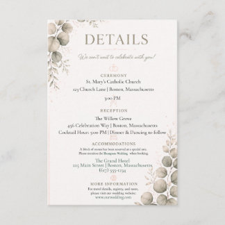 D'accompagnement Carte de détails de mariage à l'eucalyptus vert sa