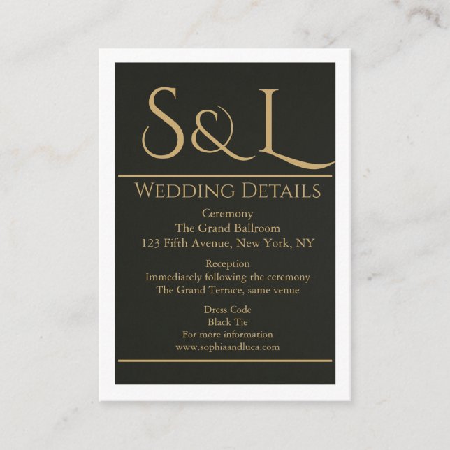 D'accompagnement Carte de détails de mariage à monogramme Dark Luxe (Devant)