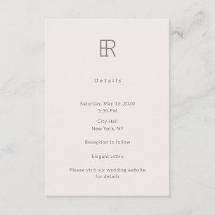 D'accompagnement Carte de détails de mariage à monogramme minimal m