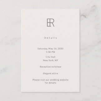 D'accompagnement Carte de détails de mariage à monogramme minimal m