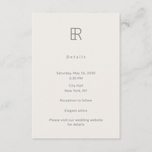 D'accompagnement Carte de détails de mariage à monogramme minimal m (Devant)