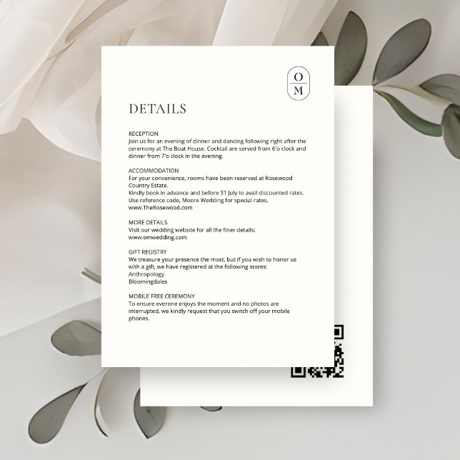 D'accompagnement Carte de détails de mariage à monogramme minimalis (Créateur téléchargé)