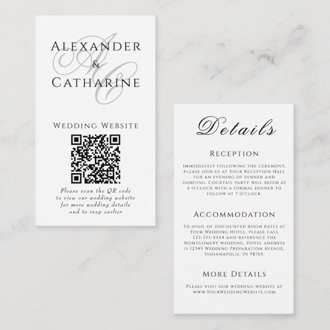 D'accompagnement Carte de détails de mariage à monogramme QR Code n (Devant / Derrière)