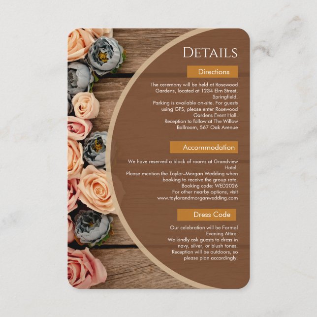D'accompagnement Carte de détails de mariage au charme rustique (Devant)