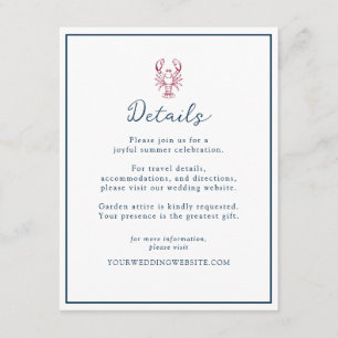 D'accompagnement Carte de détails de mariage au homard prep à la No