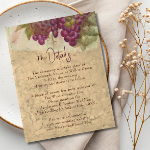D'accompagnement Carte de détails de mariage au vignoble rustique