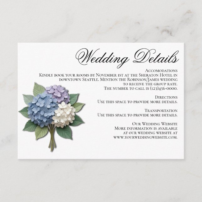 D'accompagnement Carte de détails de mariage aux fleurs d'Hydrangea (Devant)