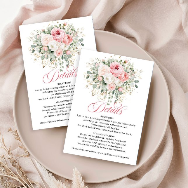 D'accompagnement Carte de détails de mariage aux roses délicates bl (Delicate Blush Roses Wedding Details Card)