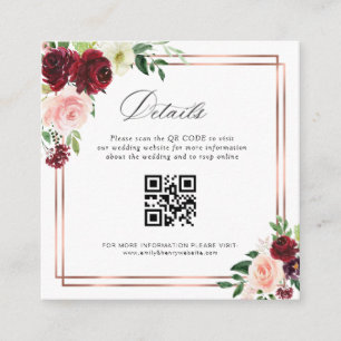 D'accompagnement carte de détails de mariage avec code QR bordeaux