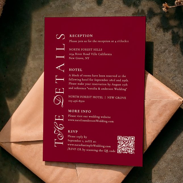D'accompagnement Carte de détails de mariage avec code QR en écritu (Créateur téléchargé)