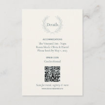 Carte de détails de mariage avec code QR Olive Bra