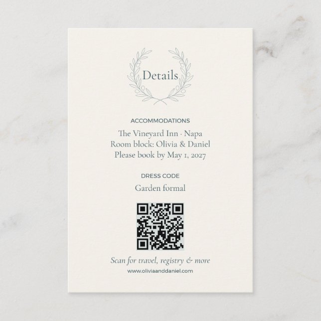 D'accompagnement Carte de détails de mariage avec code QR Olive Bra (Devant)