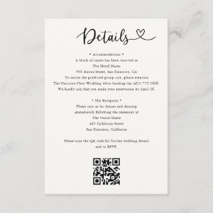 D'accompagnement Carte de détails de mariage avec code QR pour RSVP
