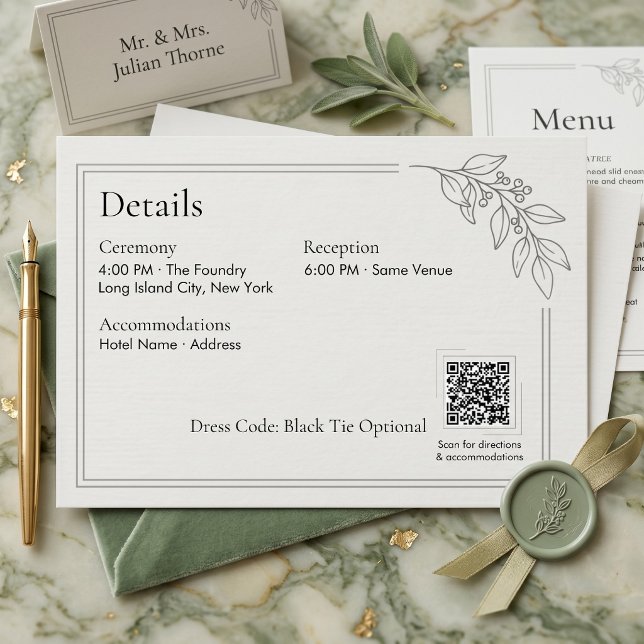 D'accompagnement Carte de détails de mariage avec code QR vert saug (Sage Green QR Code Wedding Details Enclosure Card)
