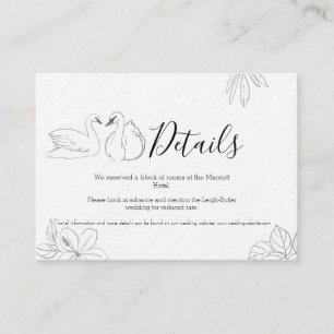 D'accompagnement Carte de détails de mariage avec cygne esquissé et