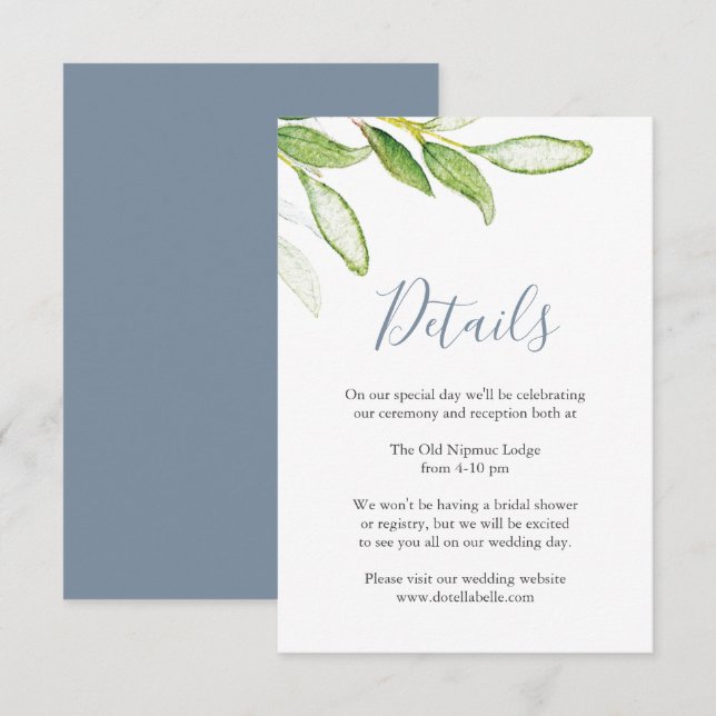 D'accompagnement Carte de détails de mariage avec feuilles aquarell (Devant / Derrière)
