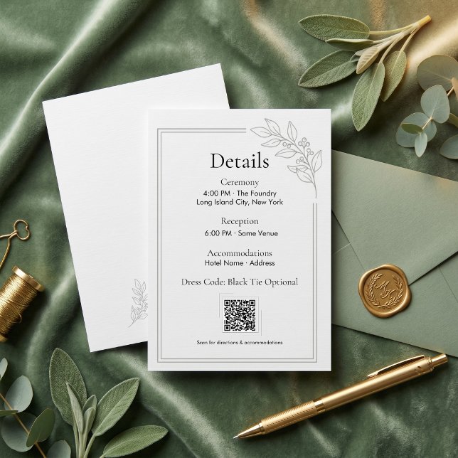 D'accompagnement Carte de détails de mariage avec QR Code Vert Saug (Sage Green QR Code Wedding Details Enclosure Card)