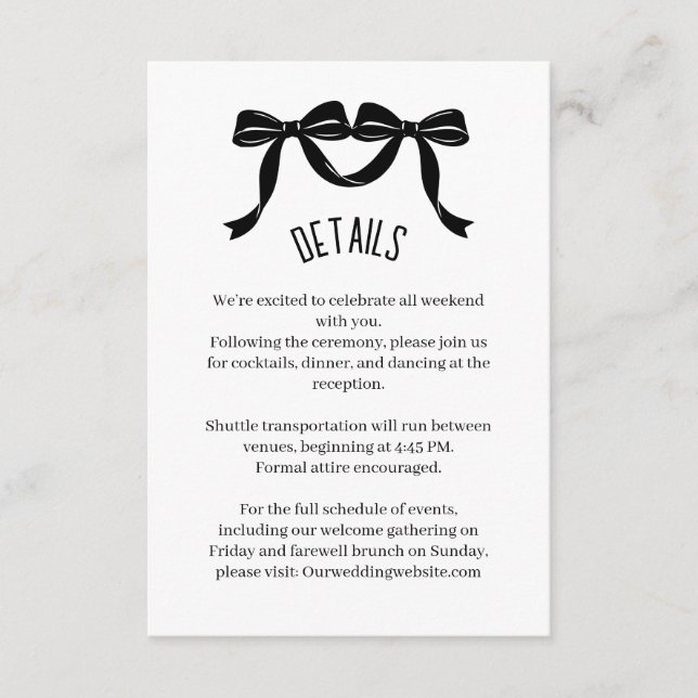 D'accompagnement Carte de détails de mariage avec ruban noir modern (Devant)