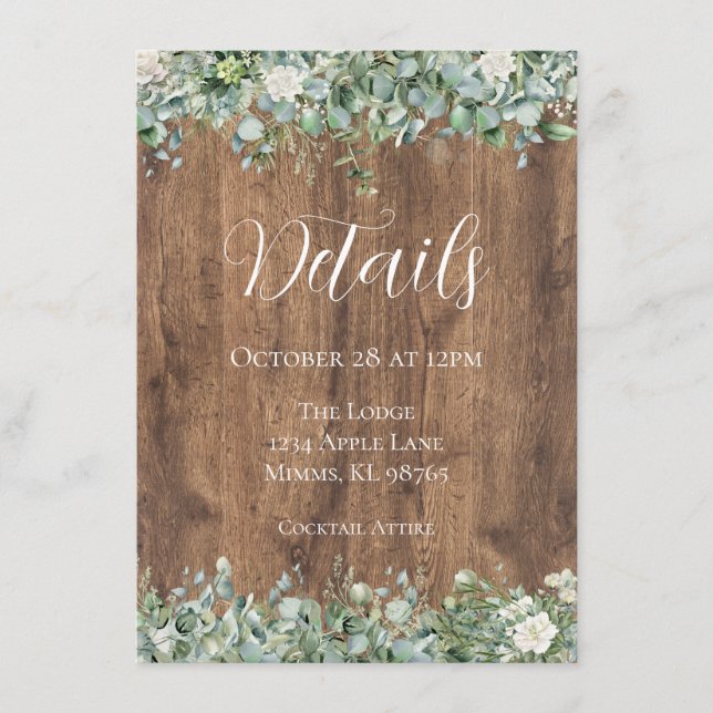 D'accompagnement Carte de détails de mariage avec verdure d'eucalyp (Devant)