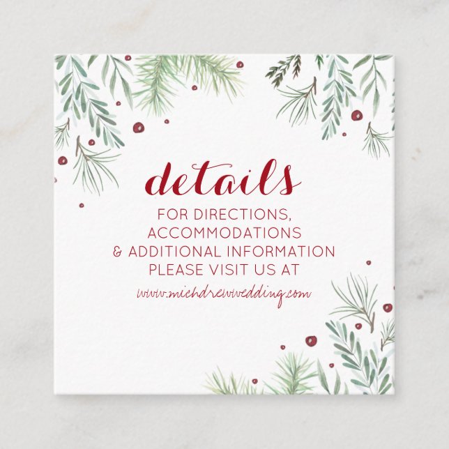 D'accompagnement Carte de détails de mariage avec verdure hivernale (Devant)