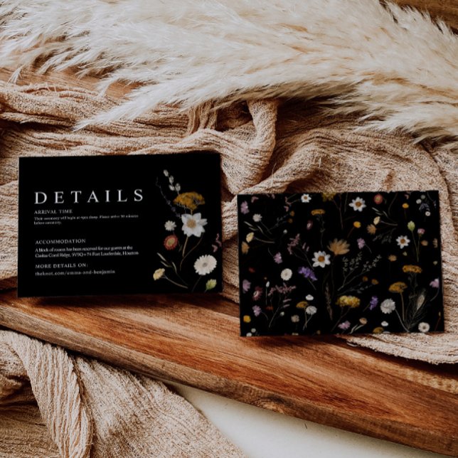D'accompagnement Carte de détails de mariage Black Boho Wildflower (Créateur téléchargé)