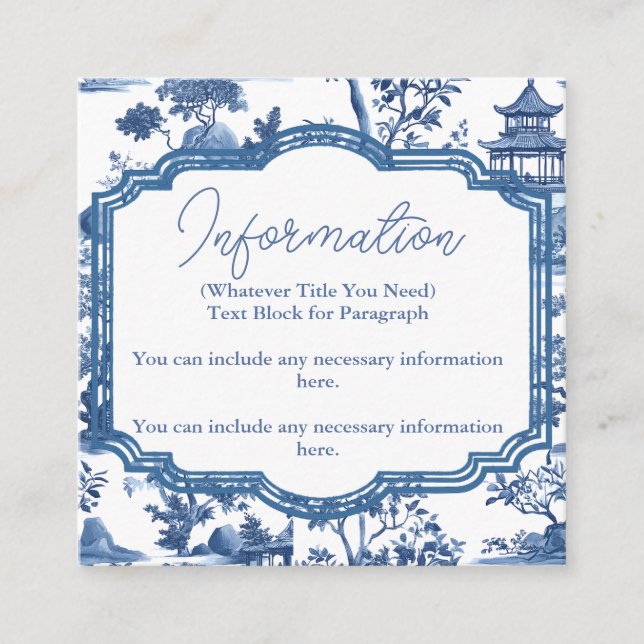 D'accompagnement Carte de détails de mariage bleu chinoiserie (Devant)