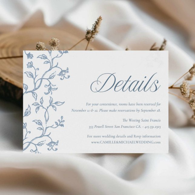 D'accompagnement Carte de détails de mariage Blue Toile (Blue Toile Wedding Details Card)