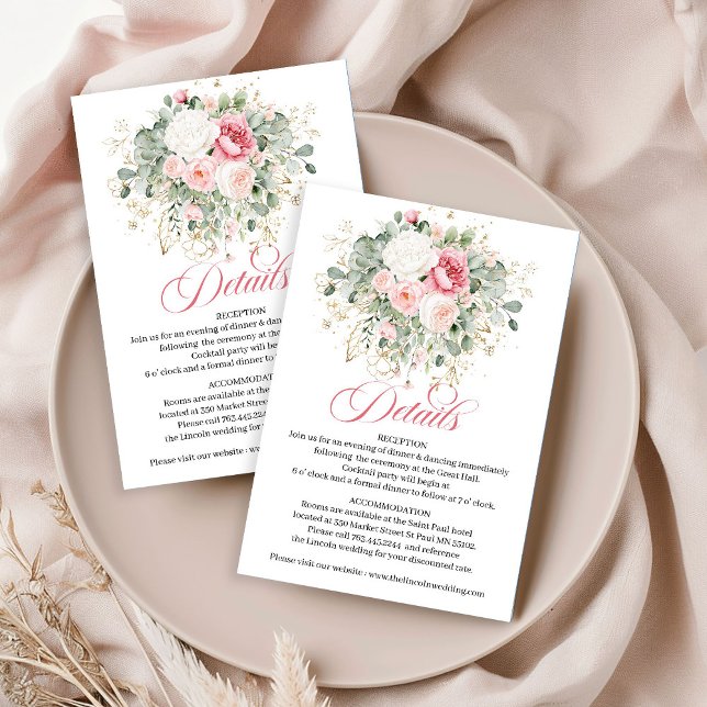D'accompagnement Carte de détails de mariage Boho Blush Roses Verdu (Boho Blush Roses Greenery Wedding Details Card)