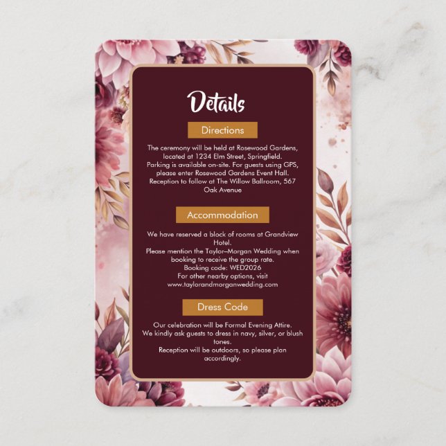 D'accompagnement Carte de détails de mariage Boho Dreams avec fleur (Devant)