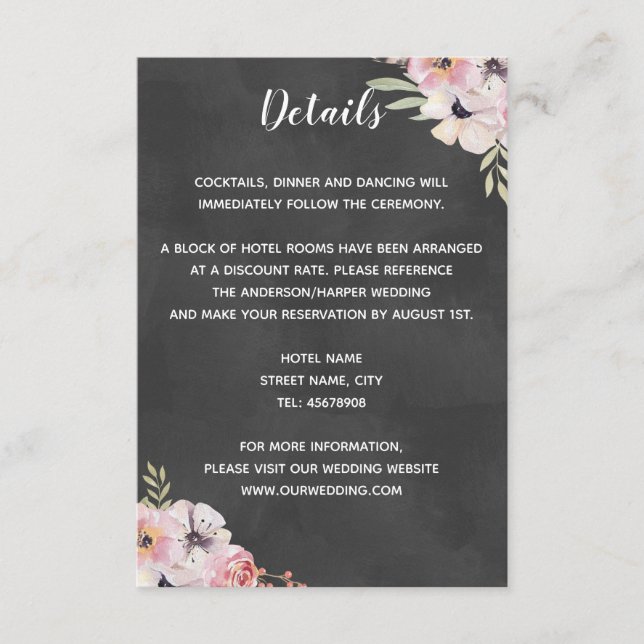 D'accompagnement Carte de détails de mariage Boho Floral Chalkboard (Devant)