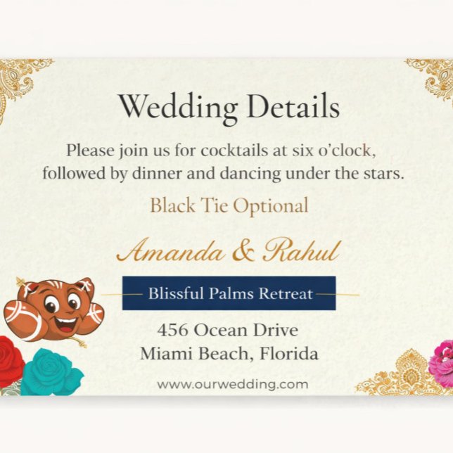 D'accompagnement Carte de détails de mariage boho | Luxe floral chi (Elegant Gold Floral Wedding Details Card — Romantic design for luxury and destination celebrations)