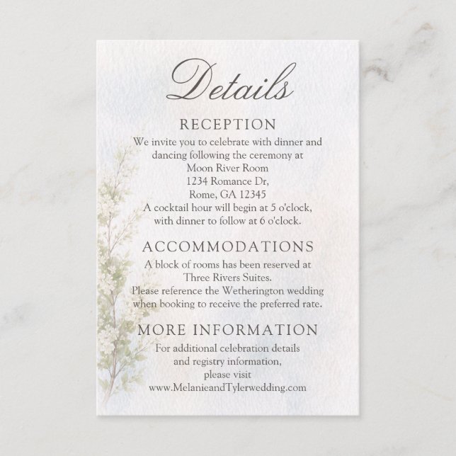 D'accompagnement Carte de détails de mariage botanique élégant (Devant)