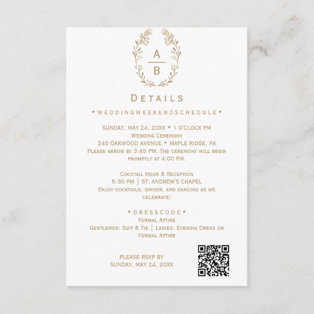 D'accompagnement Carte de détails de mariage botanique or (Devant)
