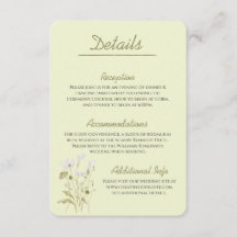Carte de détails de mariage botanique vert moderne