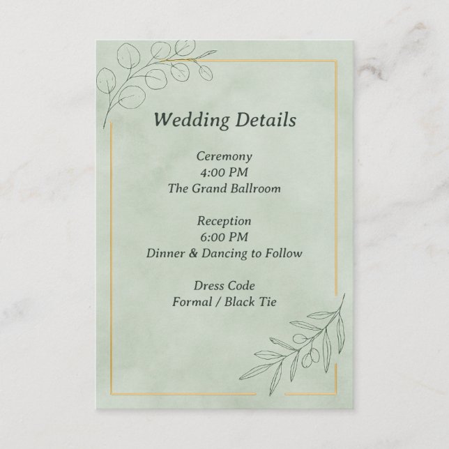 D'accompagnement Carte de détails de mariage botanique vert sauge (Devant)