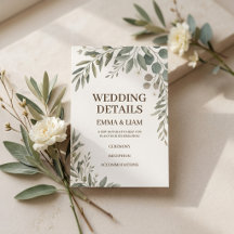 Carte de détails de mariage botanique vert sauge
