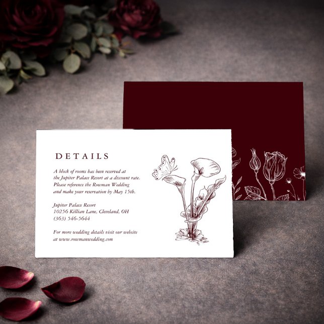 D'accompagnement Carte de détails de mariage burgundy florale éléga (Créateur téléchargé)