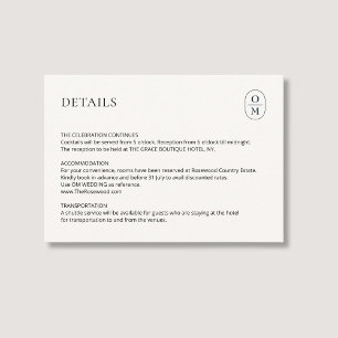 D'accompagnement Carte de détails de mariage chic minimaliste avec