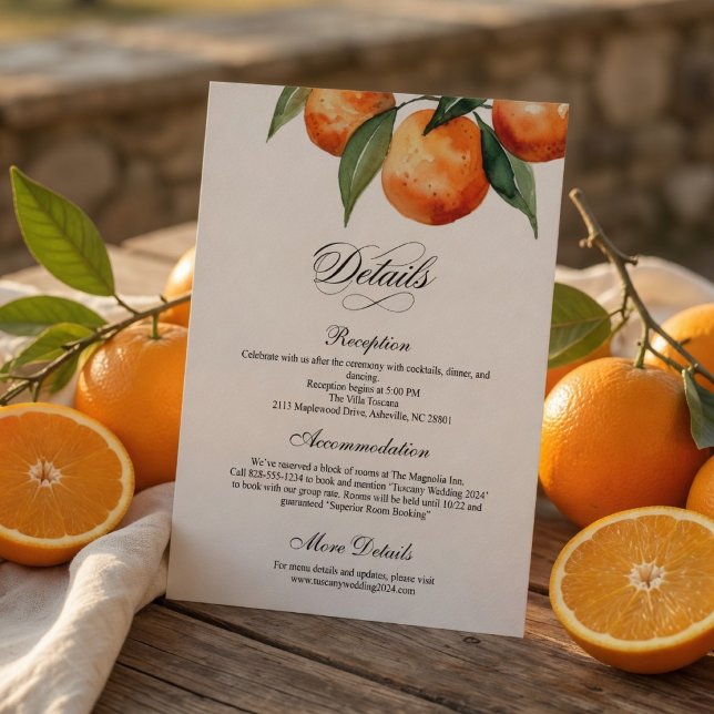 D'accompagnement Carte de détails de mariage Citrus | Orange Médite (Créateur téléchargé)