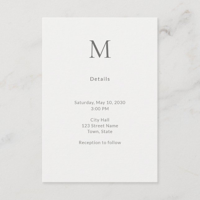 D'accompagnement Carte de détails de mariage civil avec initiales u (Devant)