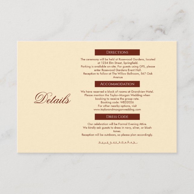 D'accompagnement Carte de détails de mariage Classic Romance (Devant)