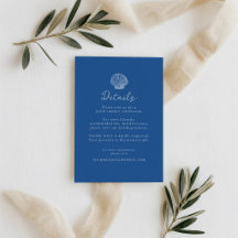 Carte de détails de mariage côtier Coquillage Bleu