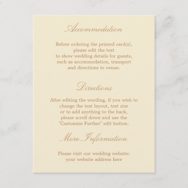D'accompagnement Carte de détails de Mariage crème élégante Beige (Devant)