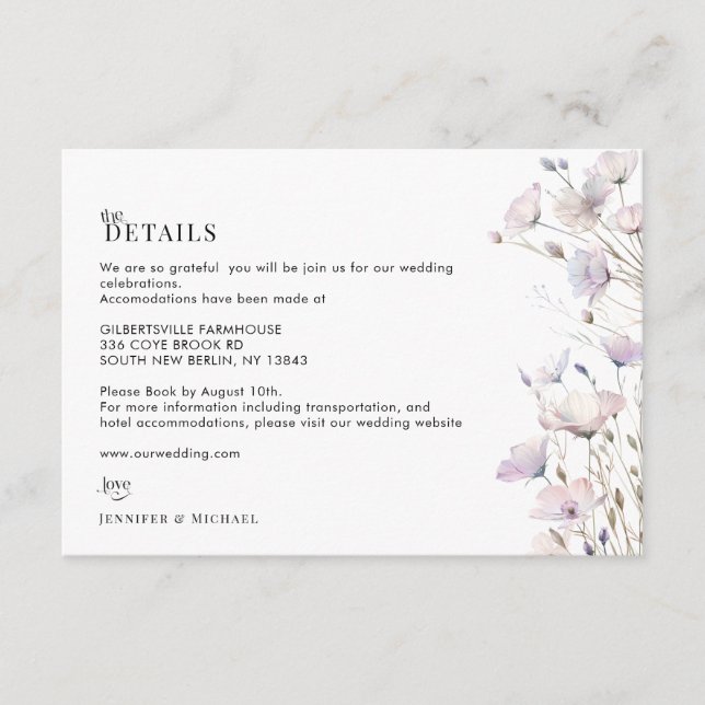 D'accompagnement Carte de détails de mariage de fleur sauvage éléga (Devant)