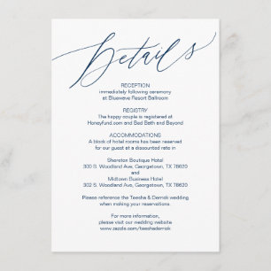 D'accompagnement Carte de détails de mariage, écriture moderne, ble