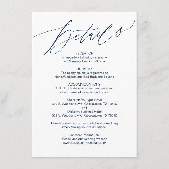 D'accompagnement Carte de détails de mariage, écriture moderne, ble (Devant)