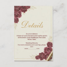 Carte de détails de mariage élégante burgundy flor