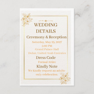 D'accompagnement Carte de détails de mariage élégante en or blanc |